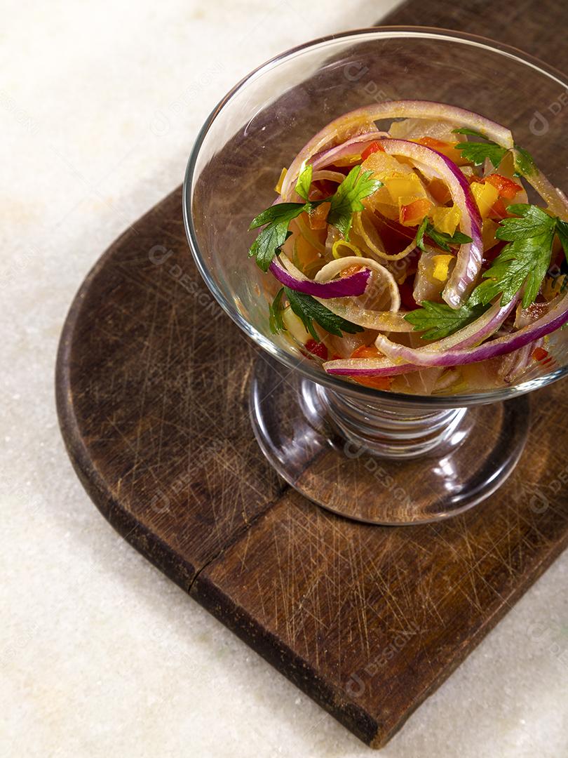 Photos Marinated fresh raw salmon red onion coriander lemon juice