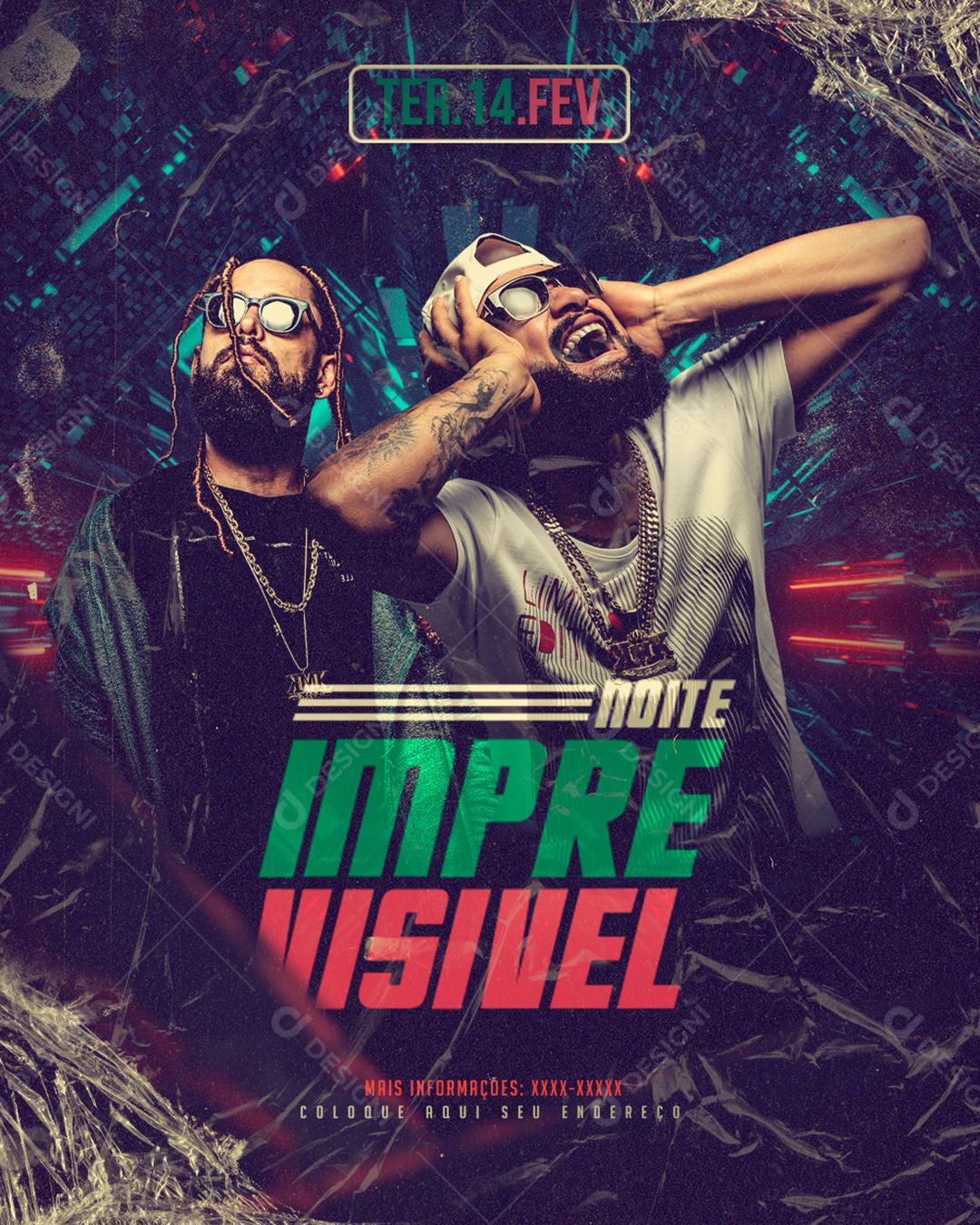Flyers Noite Imprevisivel Agendas Social Media PSD Editável