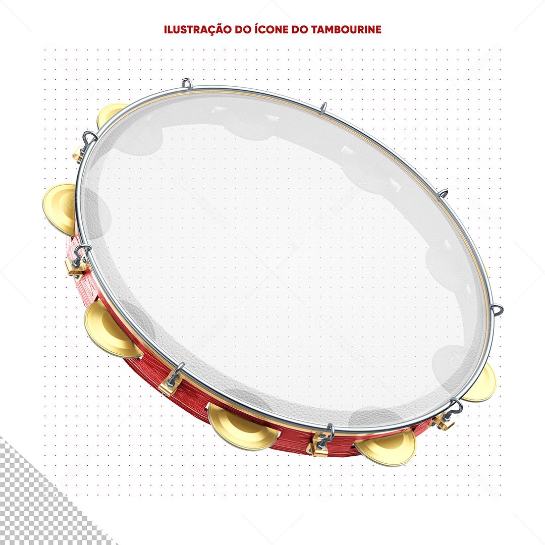 Pandeiro Branco Com Vermelho Elemento 3D Para Composição PSD Premium