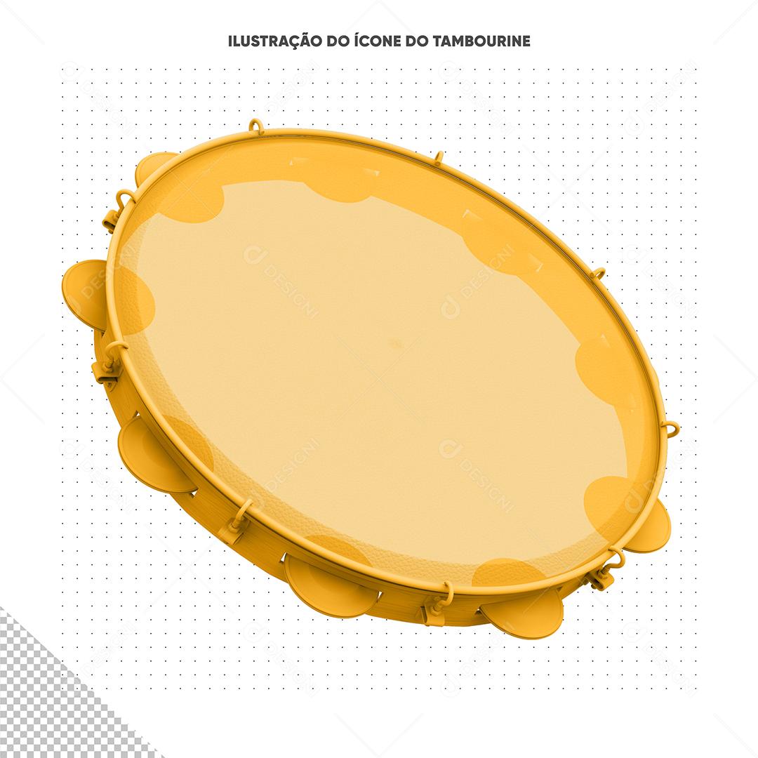 Pandeiro Amarelo Elemento 3D Para Composição PSD Premium