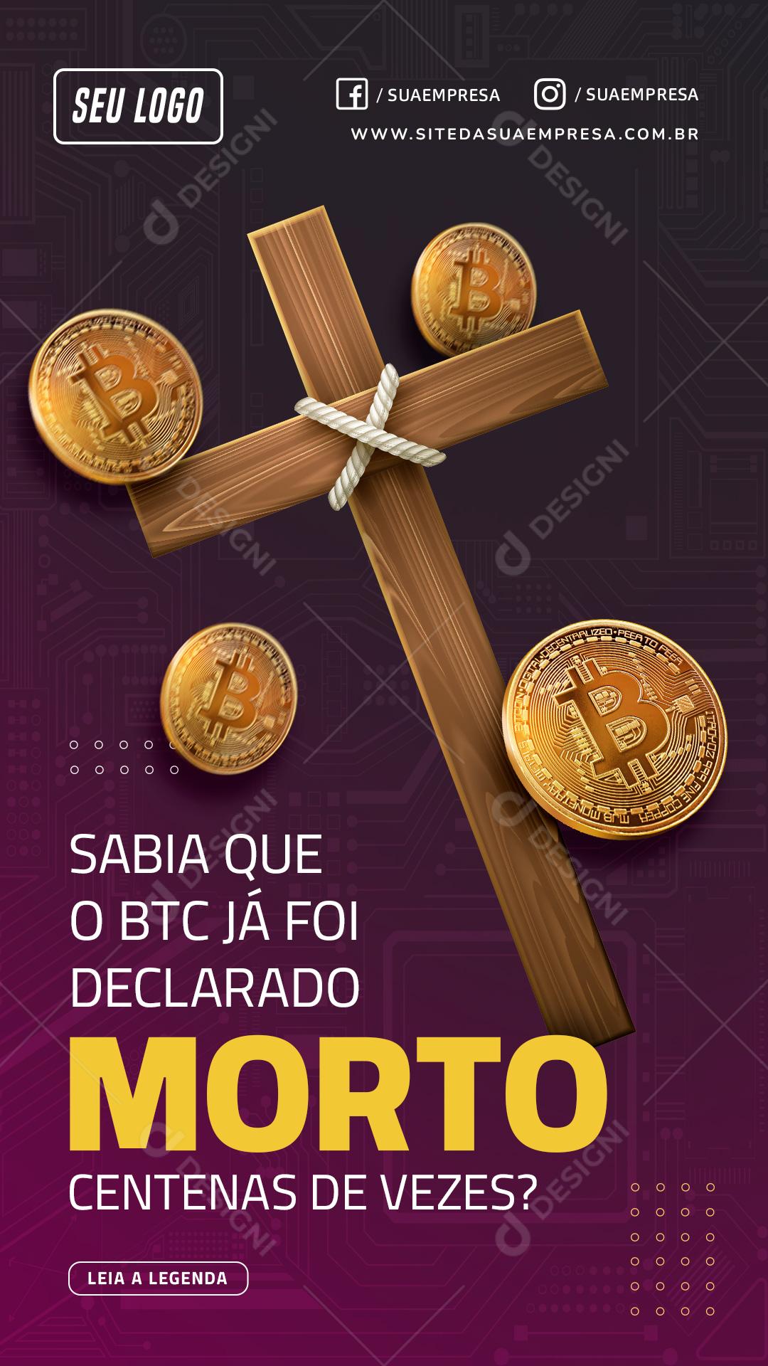 Social Media BTC declarado morto centenas de vezes Investimento PSD Editável