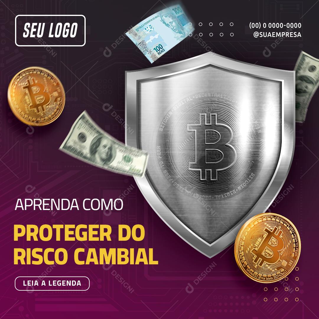 Investimento Aprenda Como Proteger do risco cambial Social Media PSD Editável