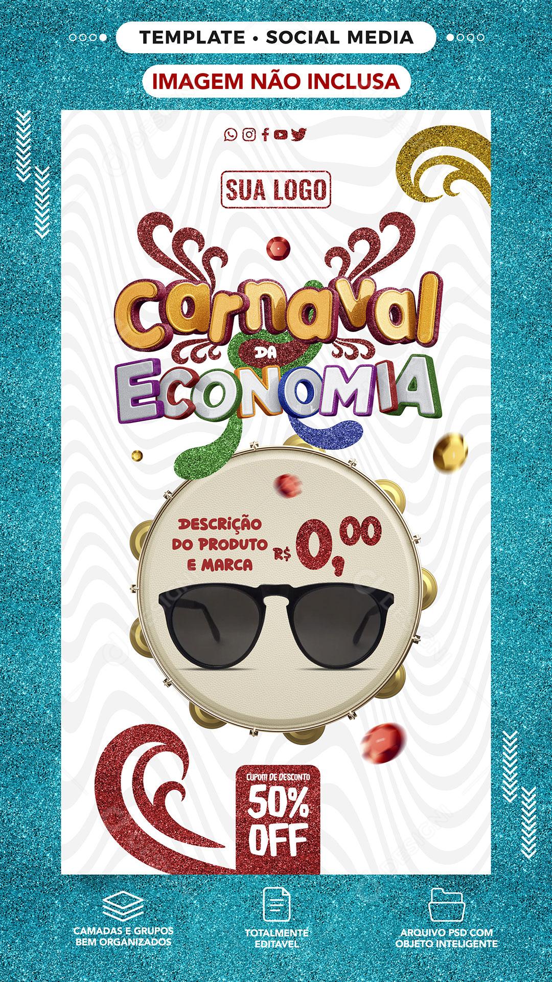 Social Media Carnaval de economia para vendas de produtos em oferta PSD Editável