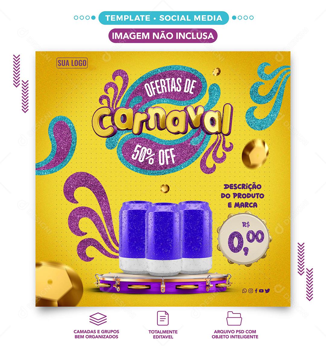 Ofertas de carnaval para vendas de bebidas Social Media PSD Editável