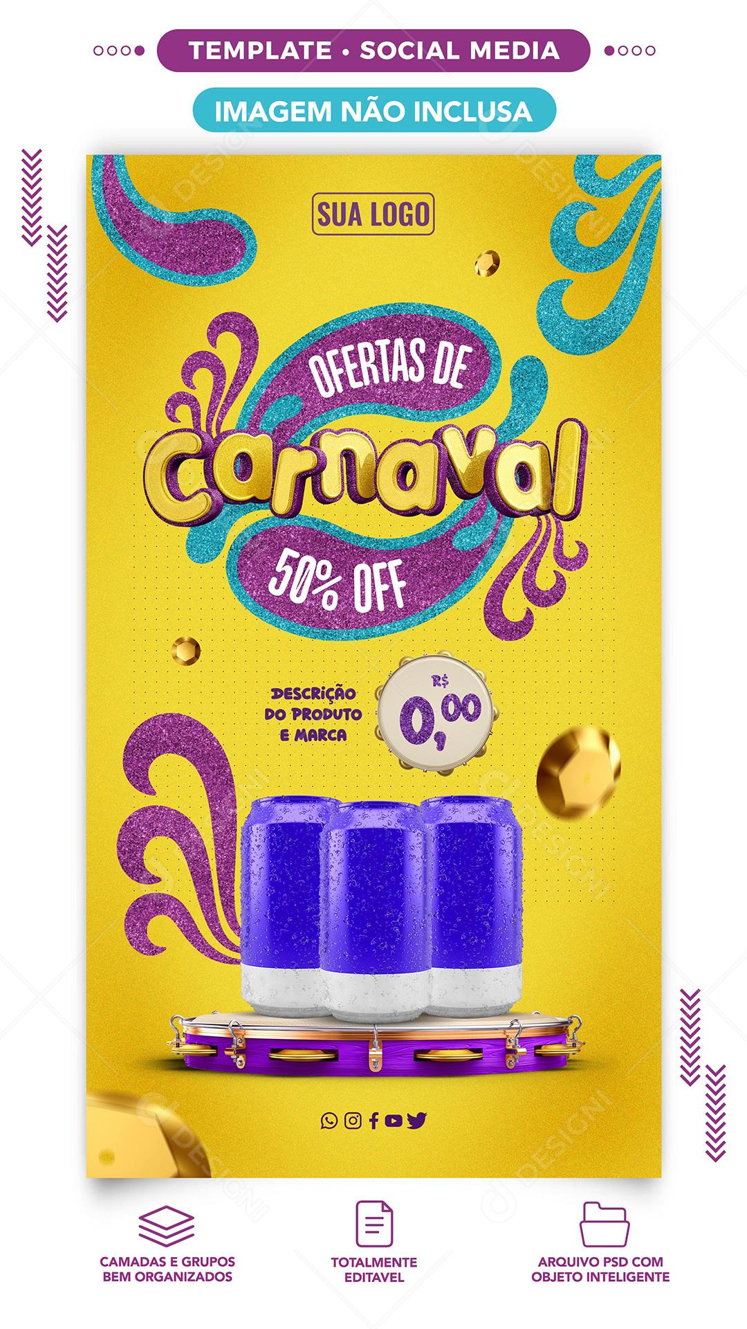 Social Media Ofertas de carnaval para vendas de bebidas PSD Editável