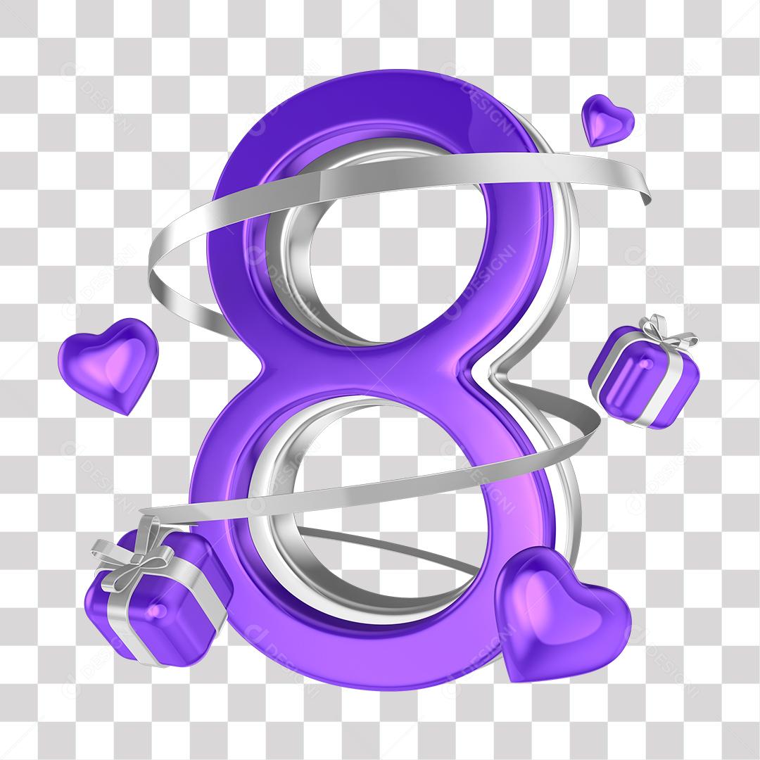 Elemento 3D 8 Roxo Do Dia Da Mulher Para Composição PNG Transparente Sem Fundo