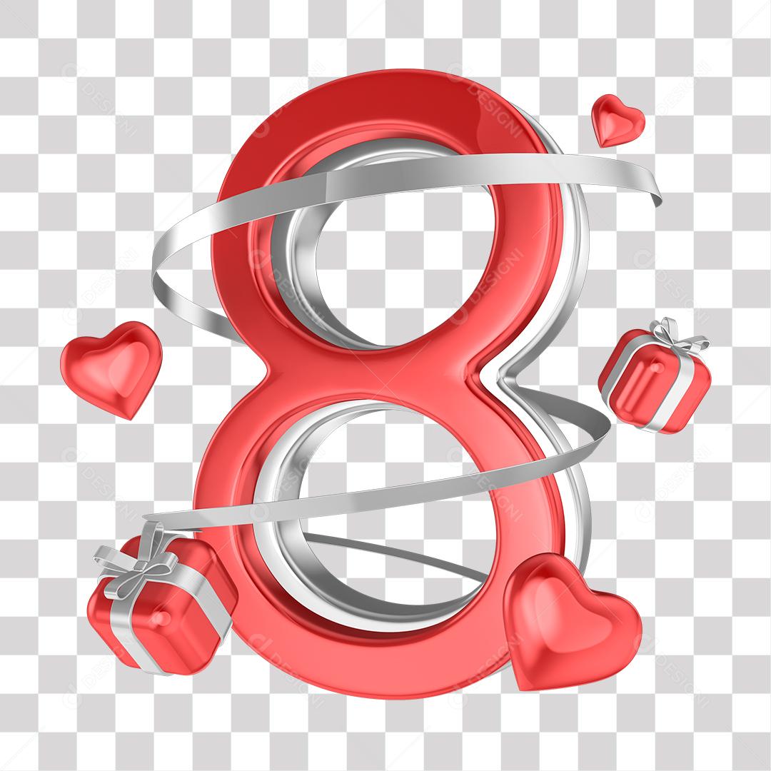 Elemento 3D 8 Vermelho Do Dia Da Mulher Para Composição PNG Transparente Sem Fundo