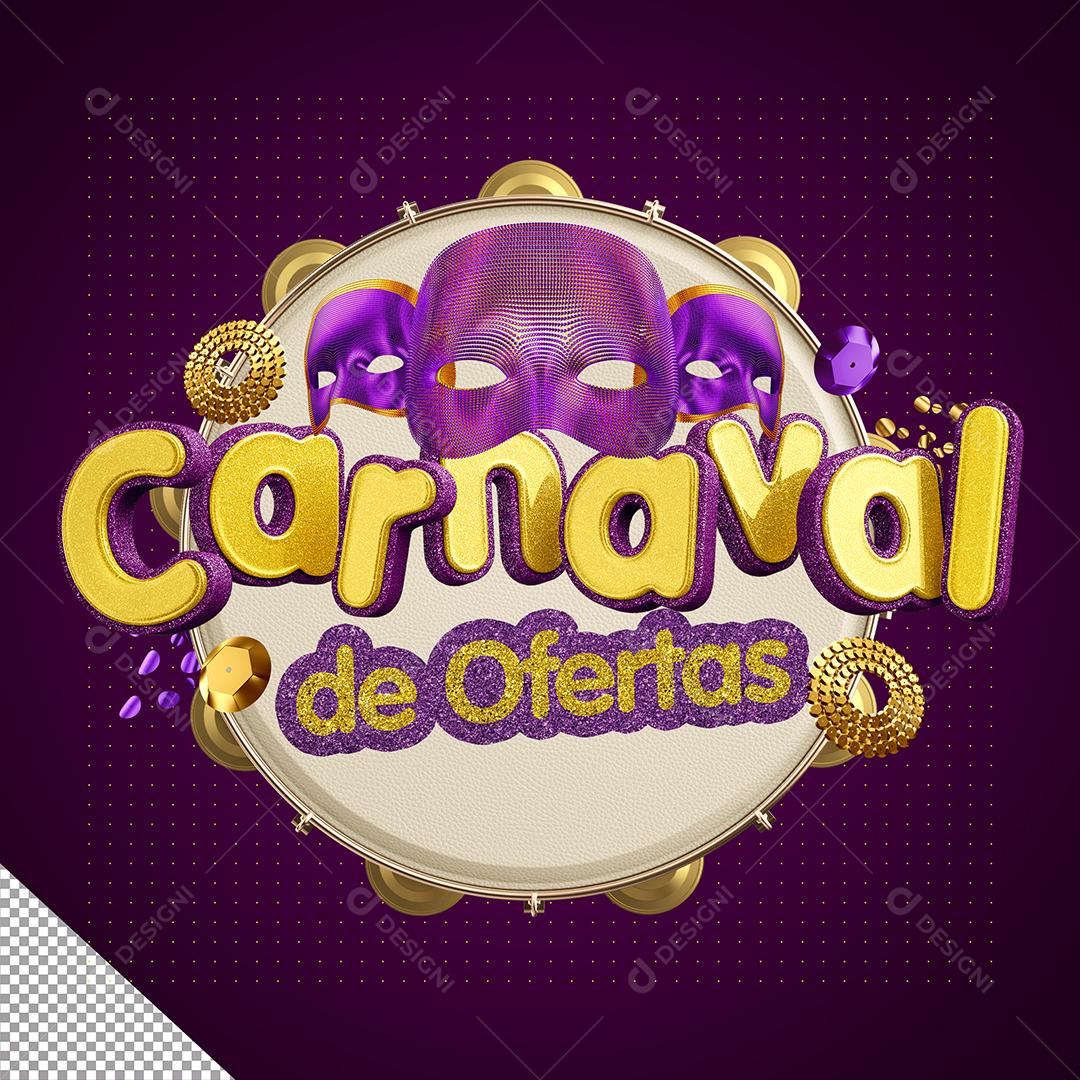 Selo 3D Carnaval de Ofertas para Composição PSD Premium