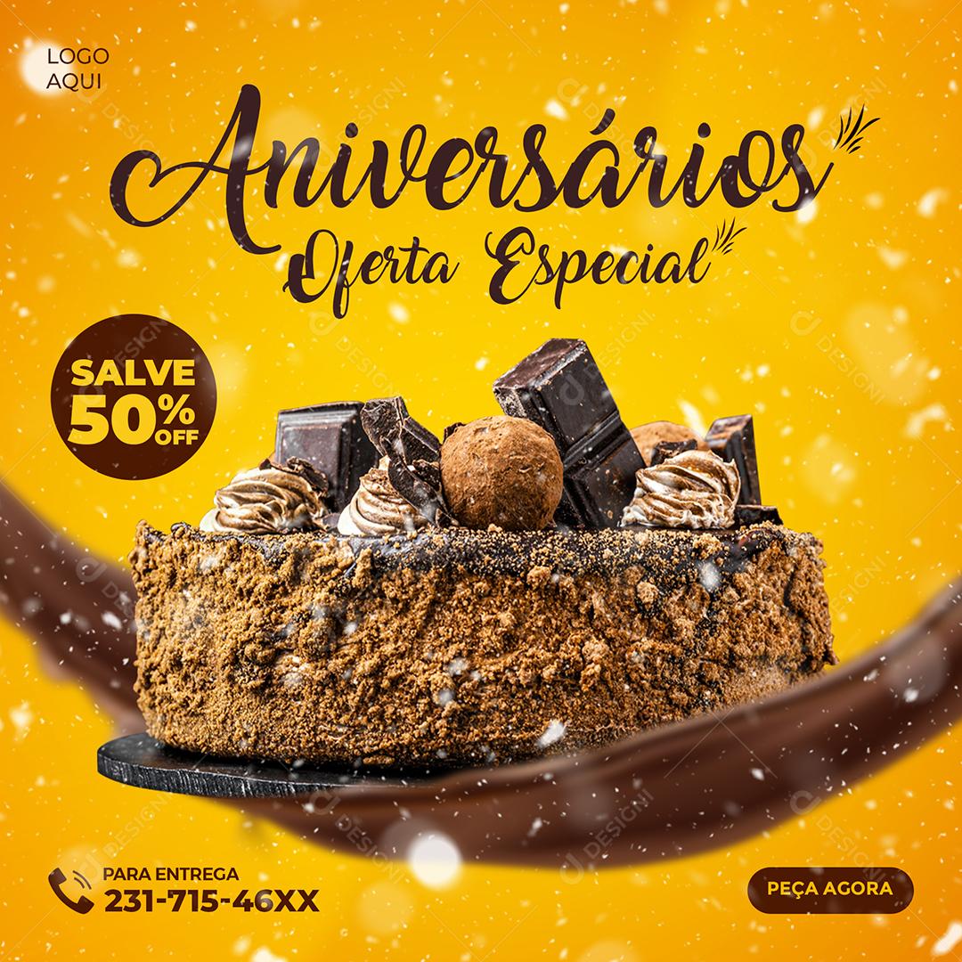 Social Media Aniversários Oferta Especial Confeitaria PSD Editável