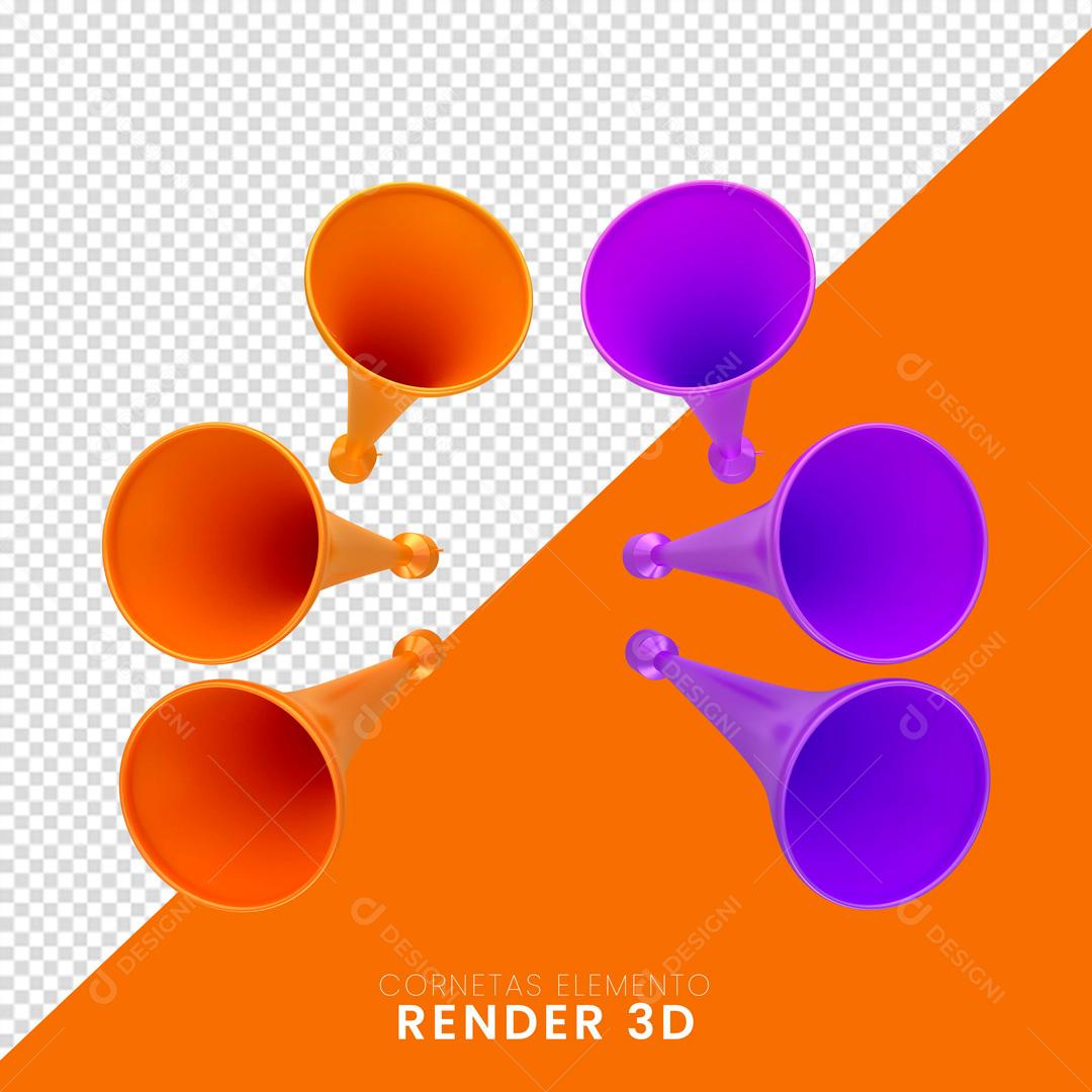 Elemento 3D Cones De Carnaval Roxo e Laranja PNG Transparente