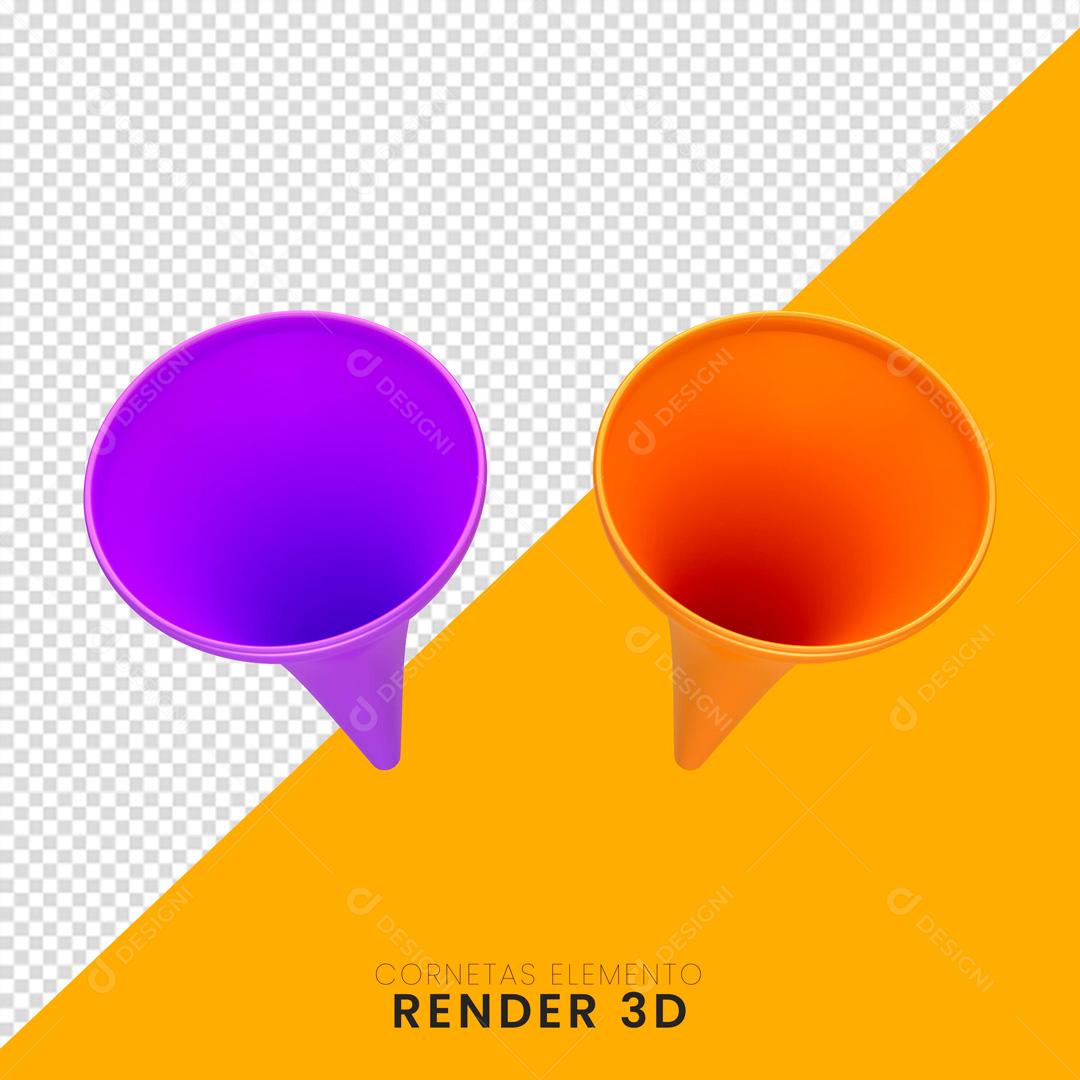 Elemento 3D Cones De Carnaval Roxo e Laranja PNG Transparente
