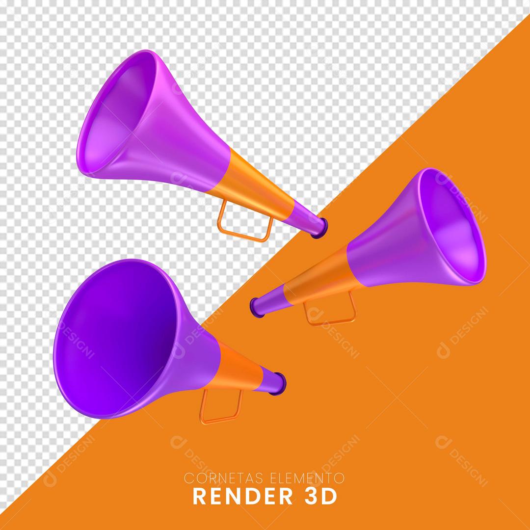 Elemento 3D Cones De Carnaval Roxo e Laranja PNG Transparente