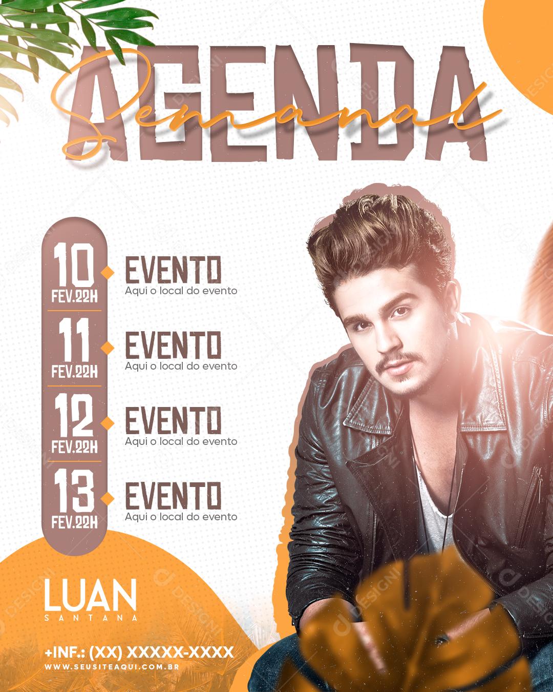 Social Media Agenda Semanal Flyers Luan Santana PSD Editável