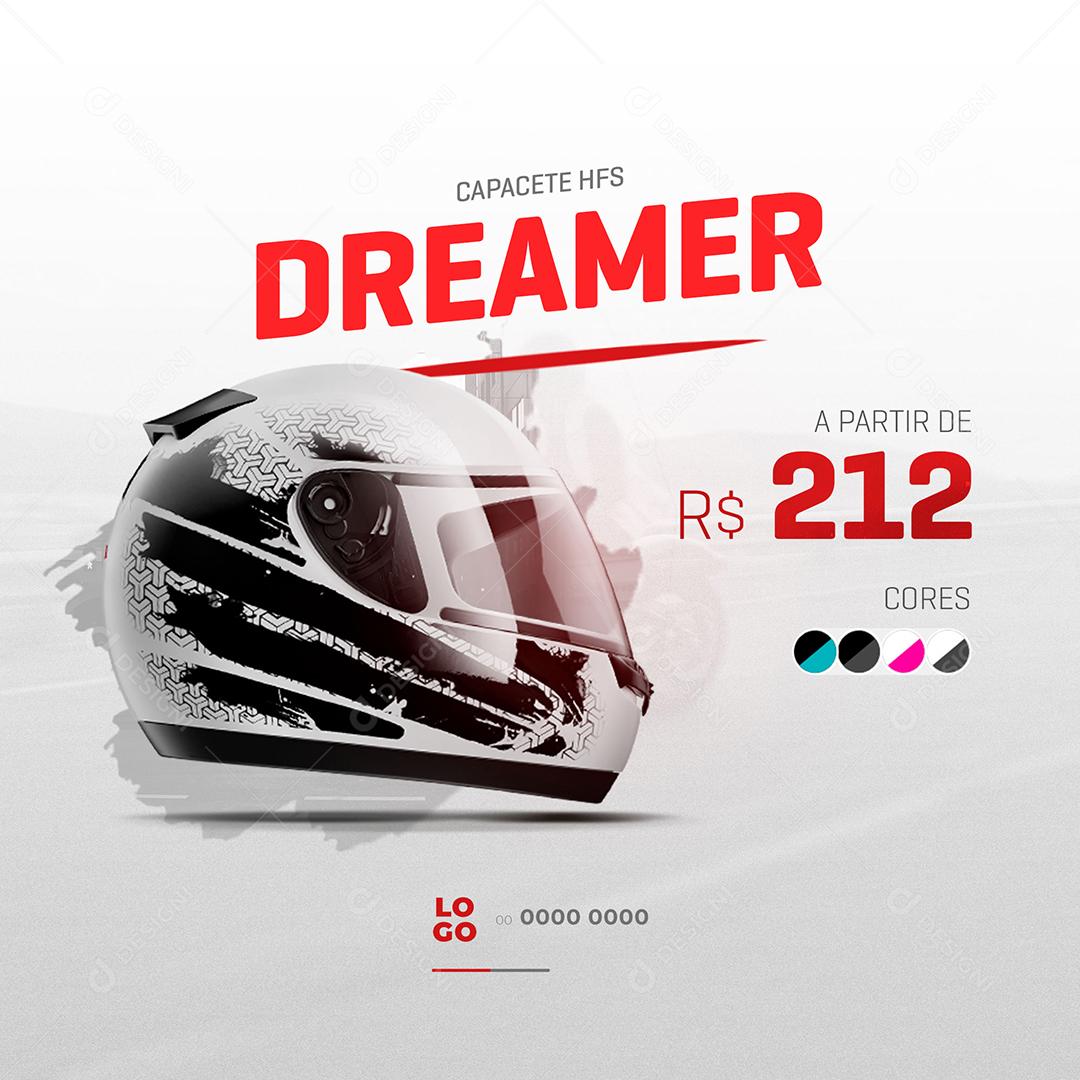 Post Oficina Capacete Dreamer Social Media PSD Editável