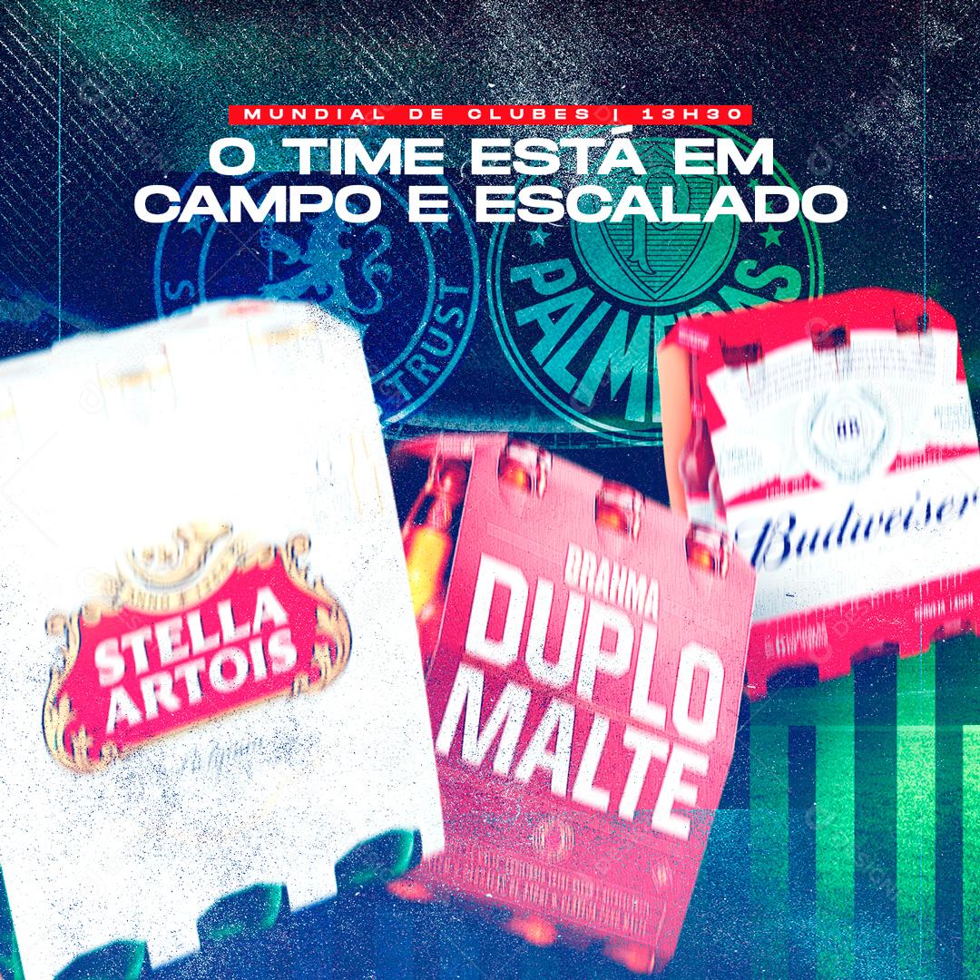 O Time Está Em Campo E Escalado Palmeiras VS Chealsea Social Media PSD Editável