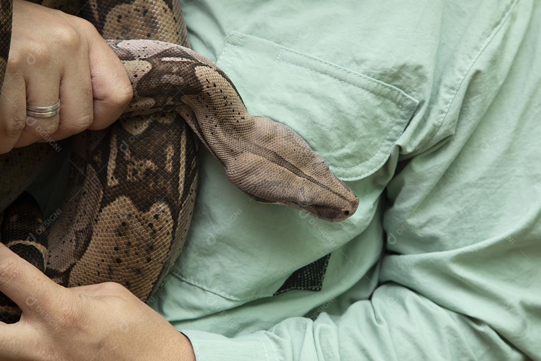 Homem segurando uma serpente