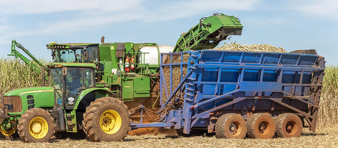 Trator agrícola colhendo soja no campo Imagem JPG