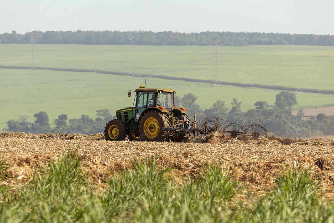 Trator agrícola colhendo soja no campo Imagem JPG