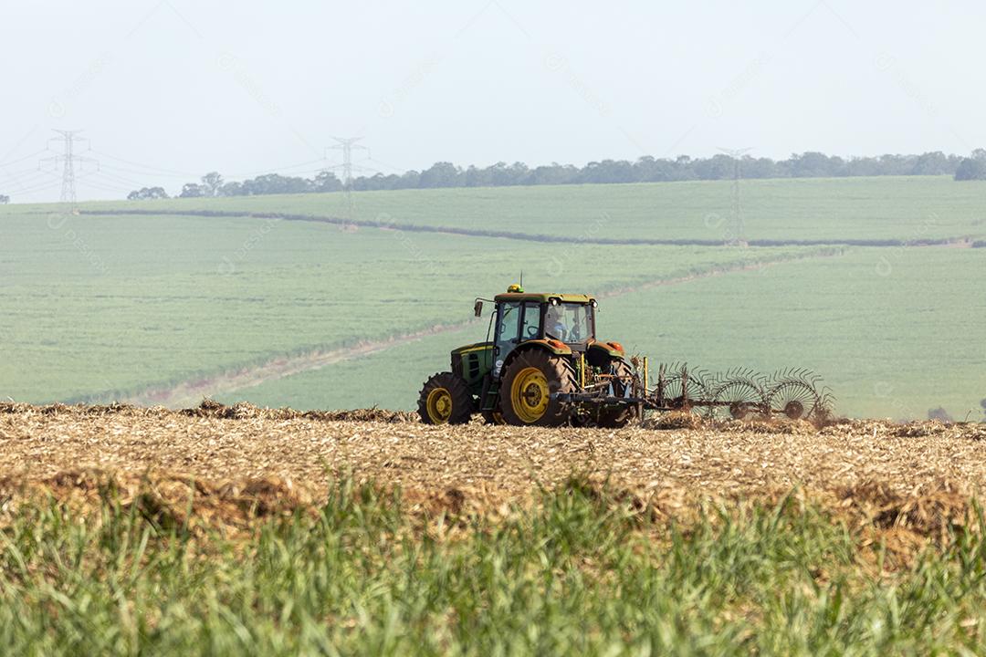 Trator agrícola colhendo soja no campo Imagem JPG