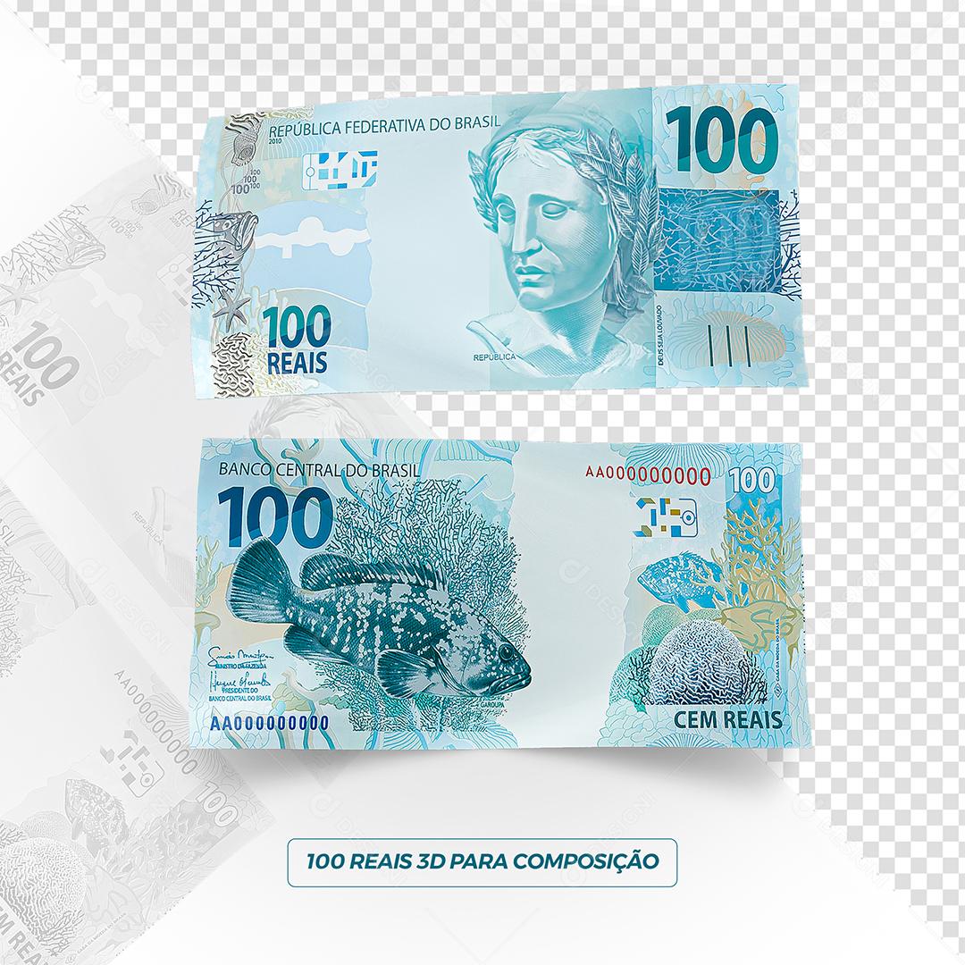 Notas de 100 Reais Elemento 3D Para Composição PSD Premium