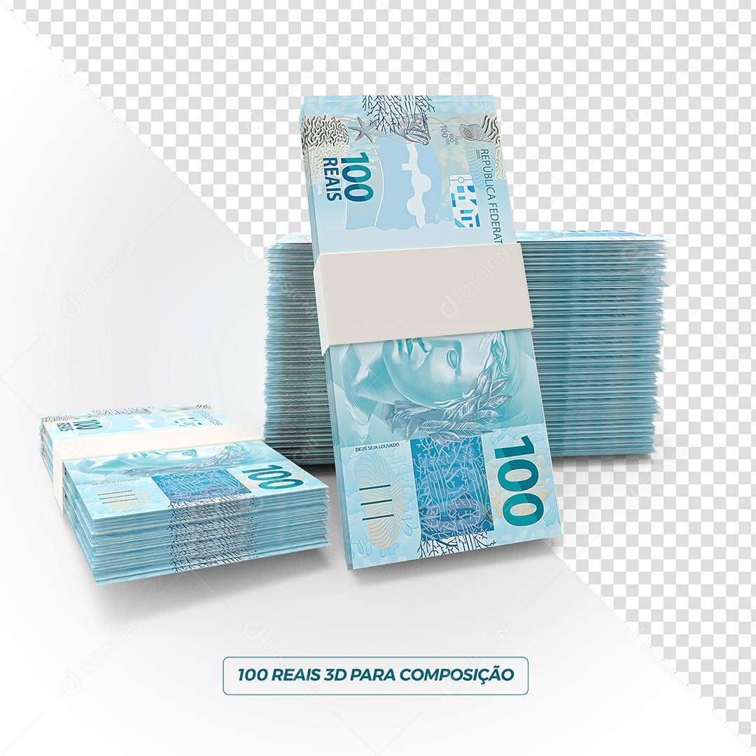 Maços e Pilhas de Notas de 100 Reais Elemento 3D Para Composição PSD Premium
