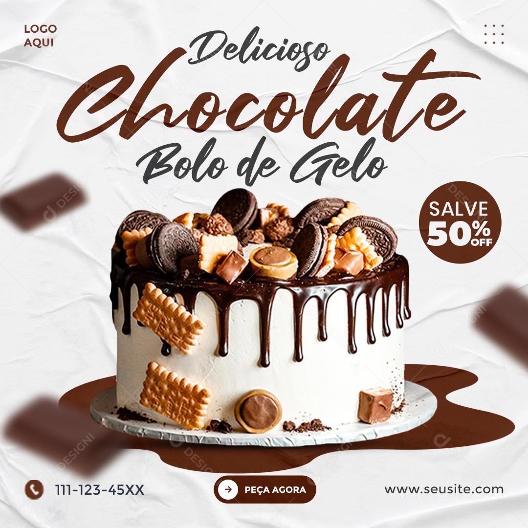 Social Media Delicioso Chocolate Bolo De Gelo Confeitaria PSD Editável