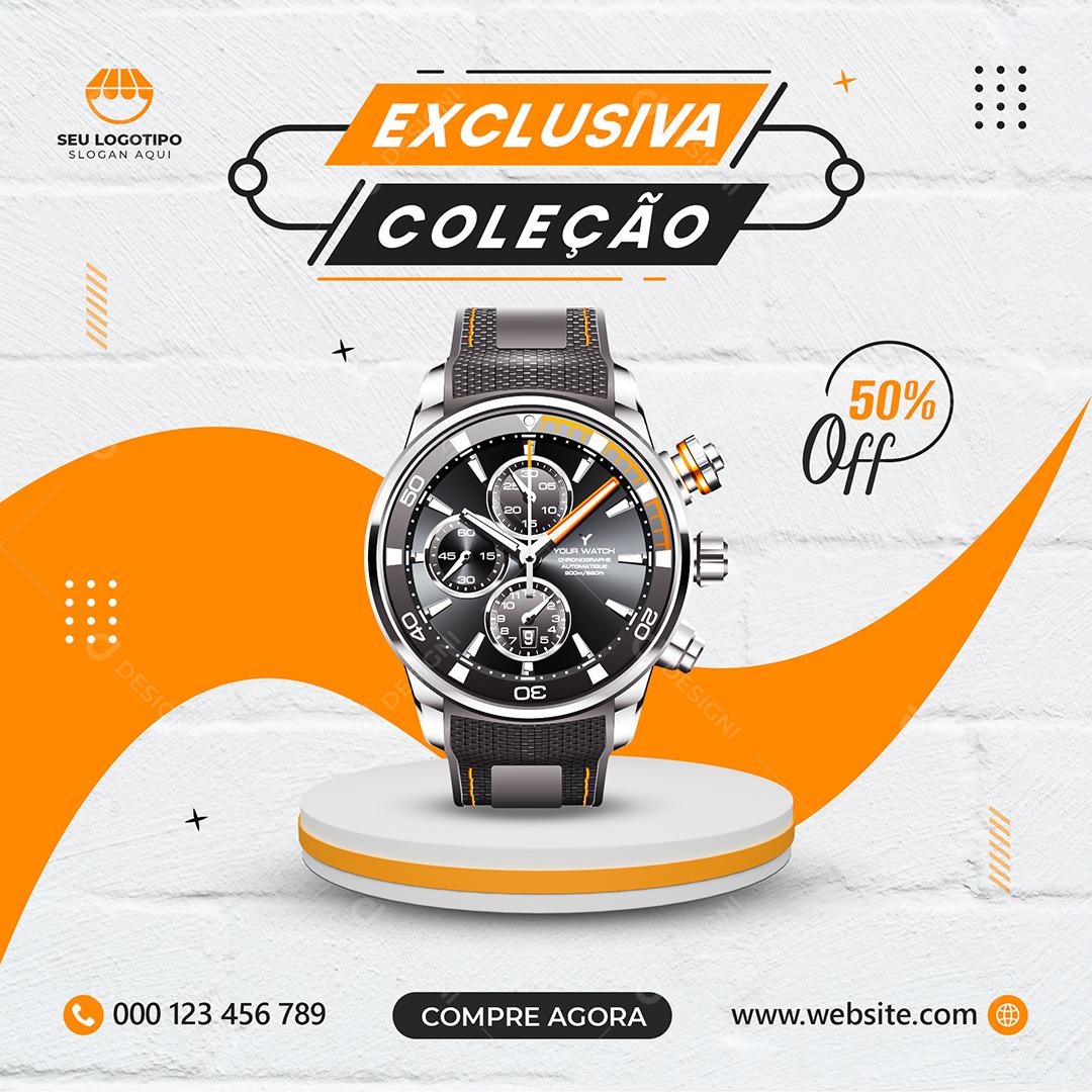 Exclusiva Especial Relógio Social Media PSD Editável