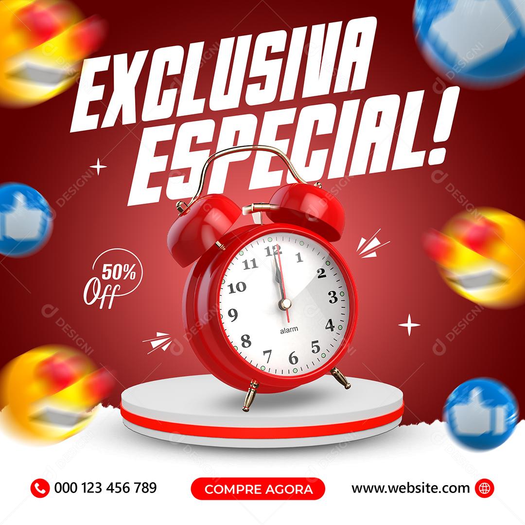 Social Media Exclusiva Especial Relógio 50% PSD Editável