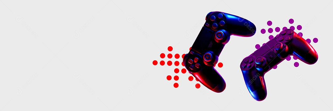 Banner de dois joysticks com fundo neutro