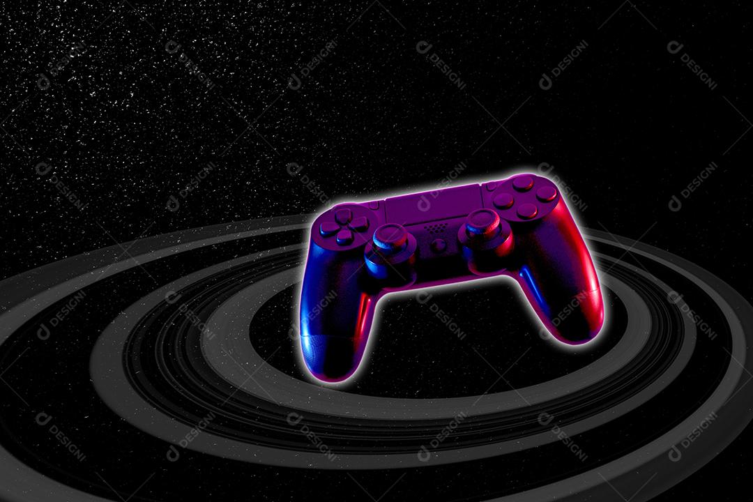 ilustração de joystick no  fundo brilhante com anéis