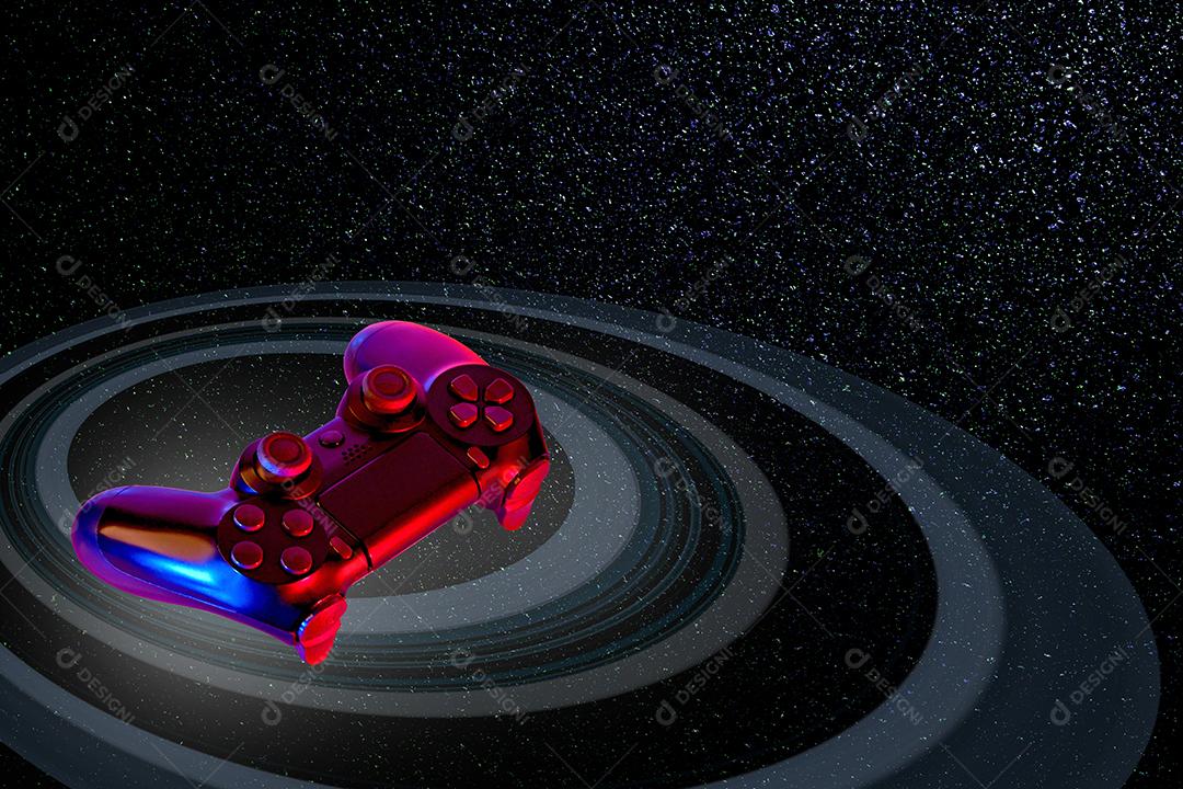 ilustração de joystick no fundo escuro com brilhos