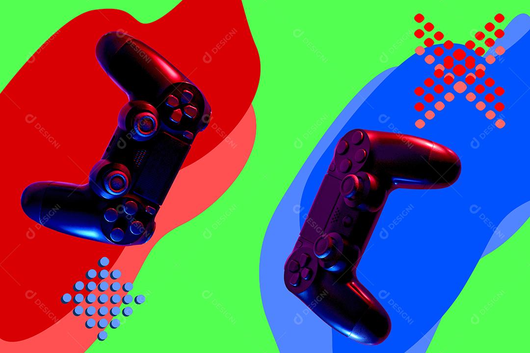 ilustração de joysticks em fundo colorido moderno