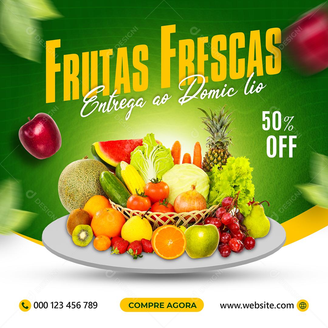 Social Media Frutas Frescas Entrega Ao Domicílio 50% Hortifruti PSD Editável