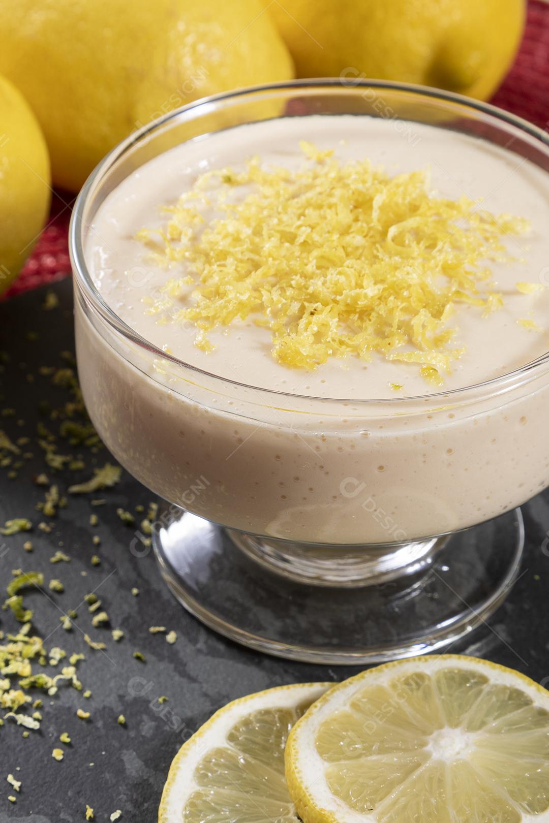 Lemon mousse in crystal bowl with lemon zest Image JPG