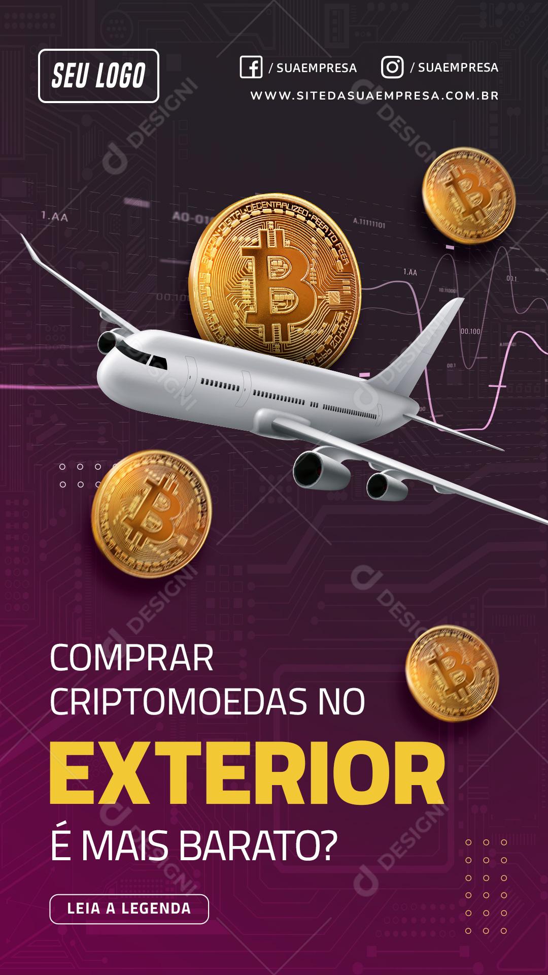 Social Media Compra criptomoedas no exterior é mais barato Investimentos PSD Editável