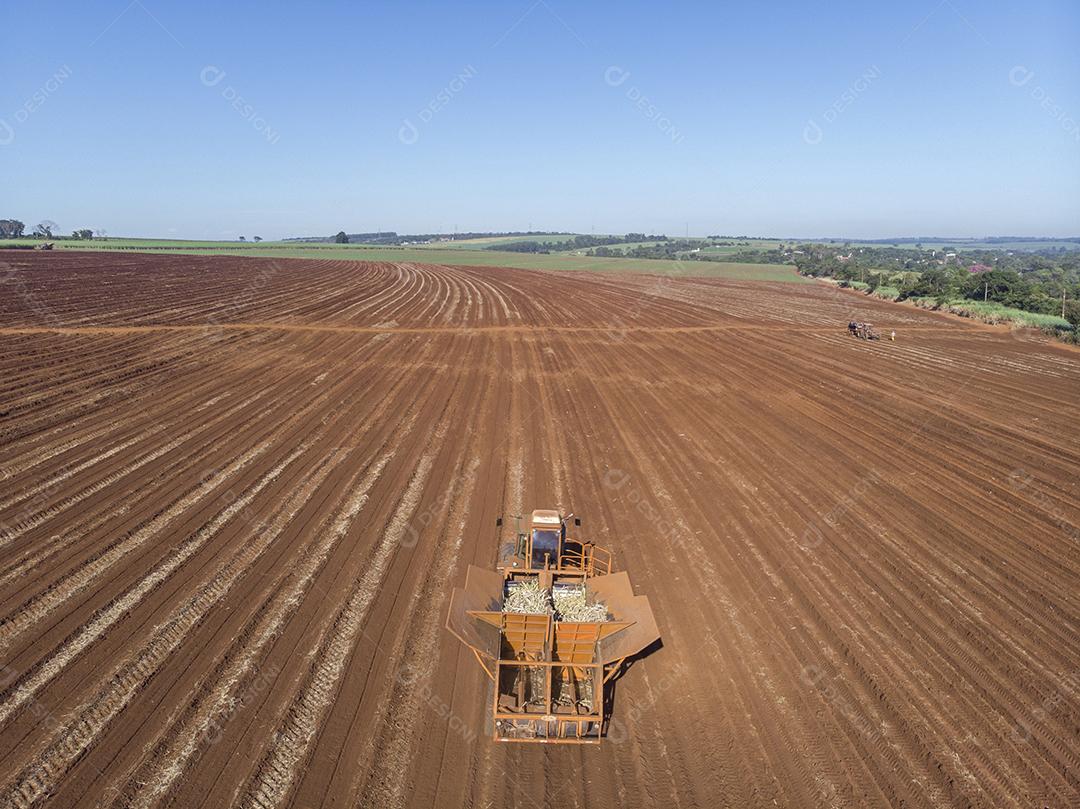 Trator automatizado plantando cana-de-açúcar no Brasil - Pederneiras-S JPG