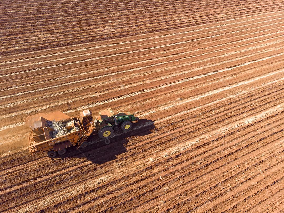 Trator automatizado plantando cana-de-açúcar no Brasil - Pederneiras-S JPG