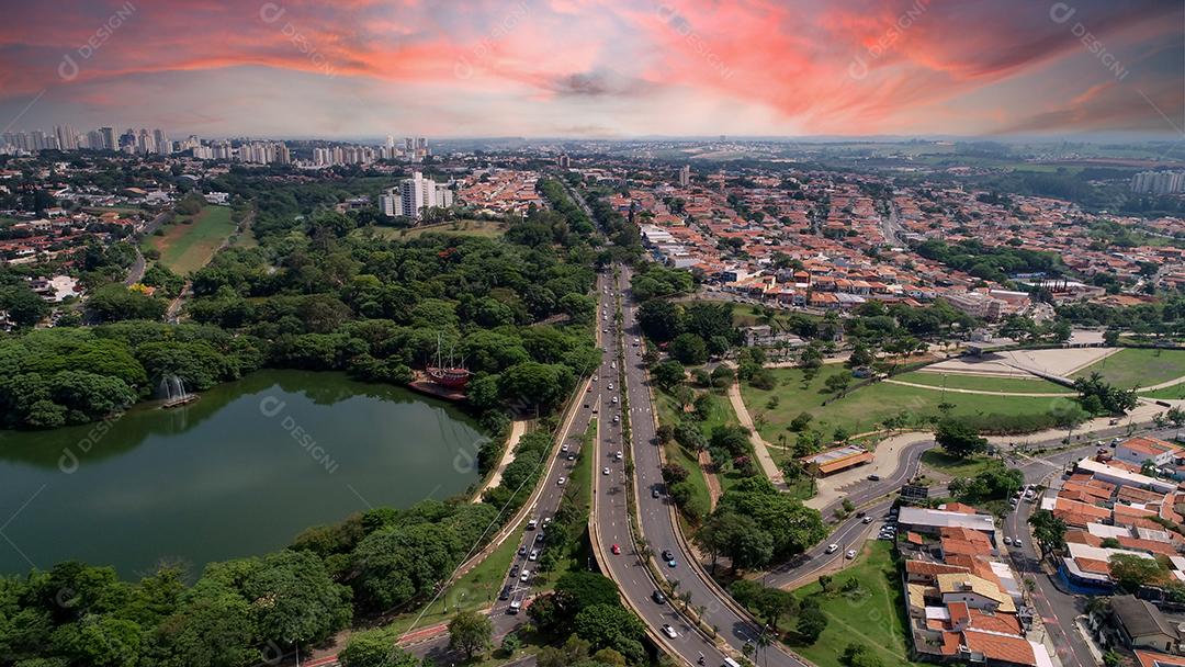 Lagoa do Taquaral em Campinas, vista de cima, parque de Portugal, São Paulo, Brasil JPG