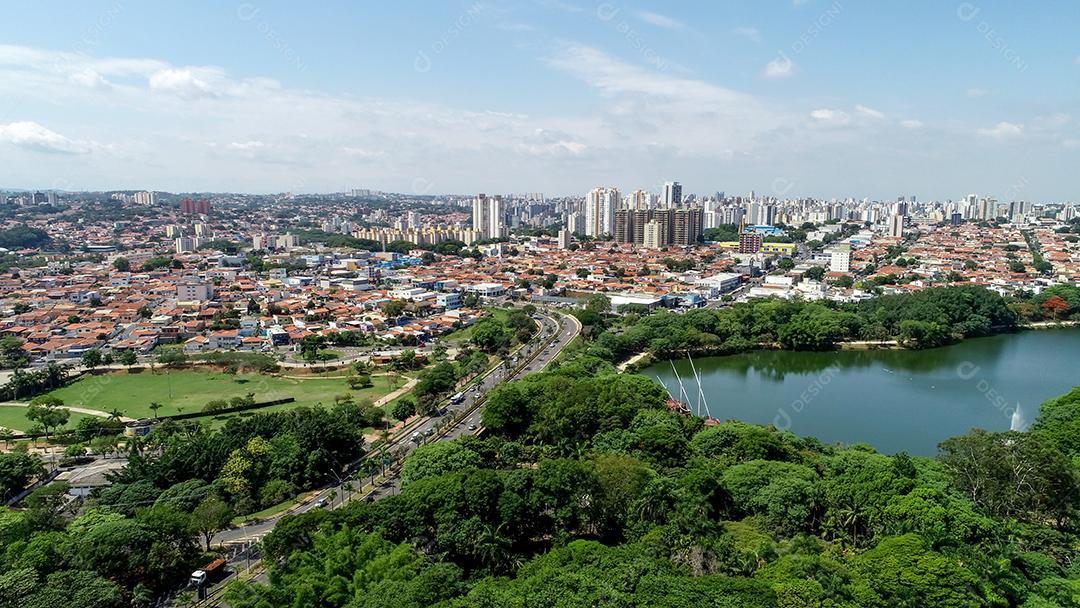 Lagoa do Taquaral em Campinas, vista de cima, parque de Portugal, São Paulo, Brasil JPG