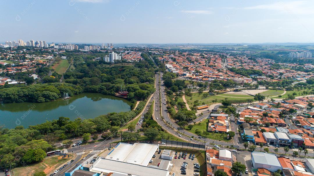 Lagoa do Taquaral em Campinas, vista de cima, parque de Portugal, São Paulo, Brasil JPG