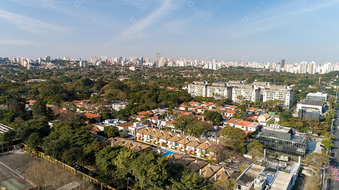 Aerial view of the prime area of Pinheiros, São Paulo, Brazil. With many trees and modern buildings JPG