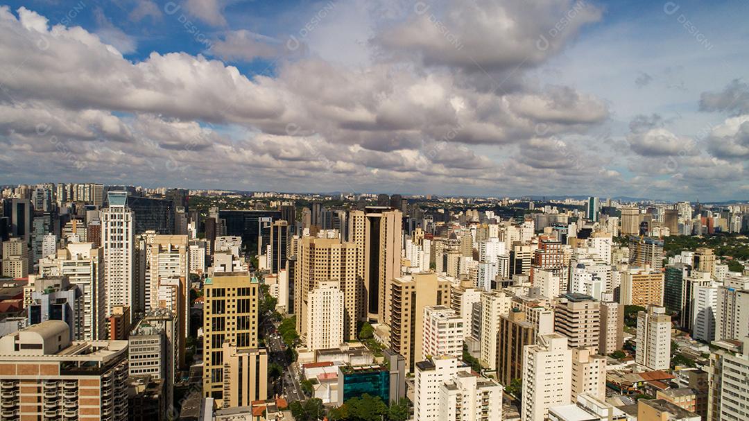 Vista aérea da cidade de São Paulo. Área de prevenção com árvores e área verde do Parque do Ibirapuera em São Paulo, Brasil JPG