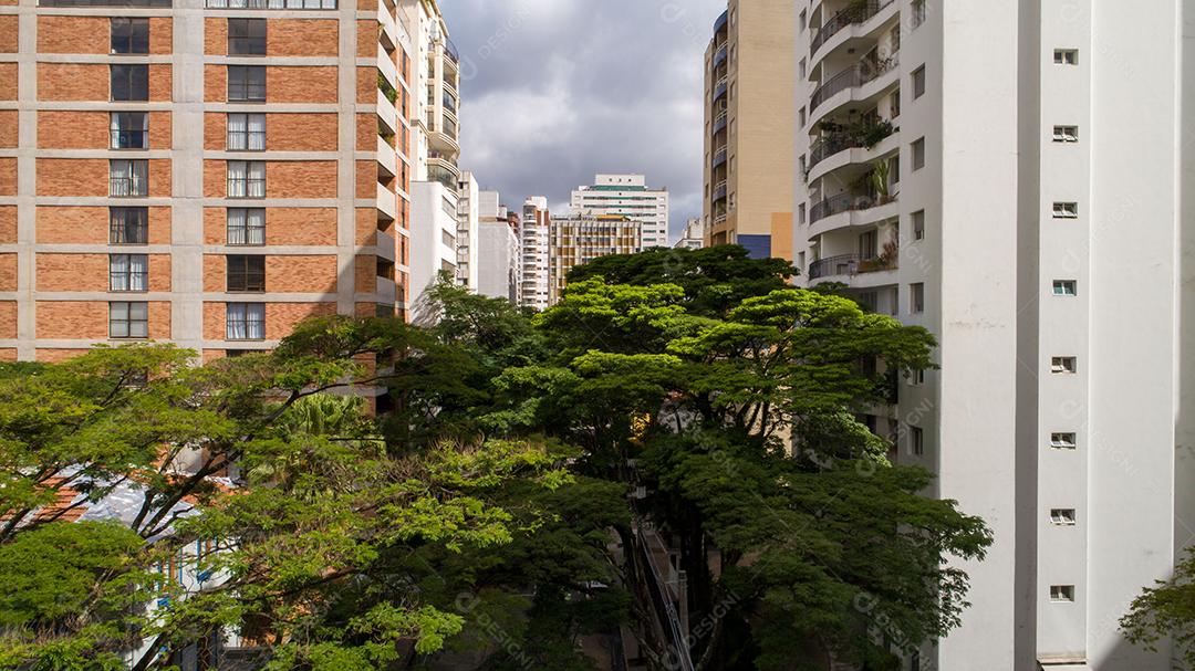 rua arborizada na região do Itaim Bibi, em São Paulo JPG