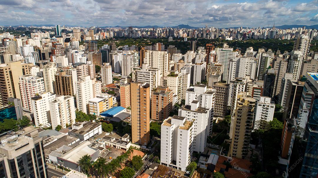 Vista aérea da cidade de São Paulo. Área de prevenção com árvores e área verde do Parque do Ibirapuera em São Paulo, Brasil JPG