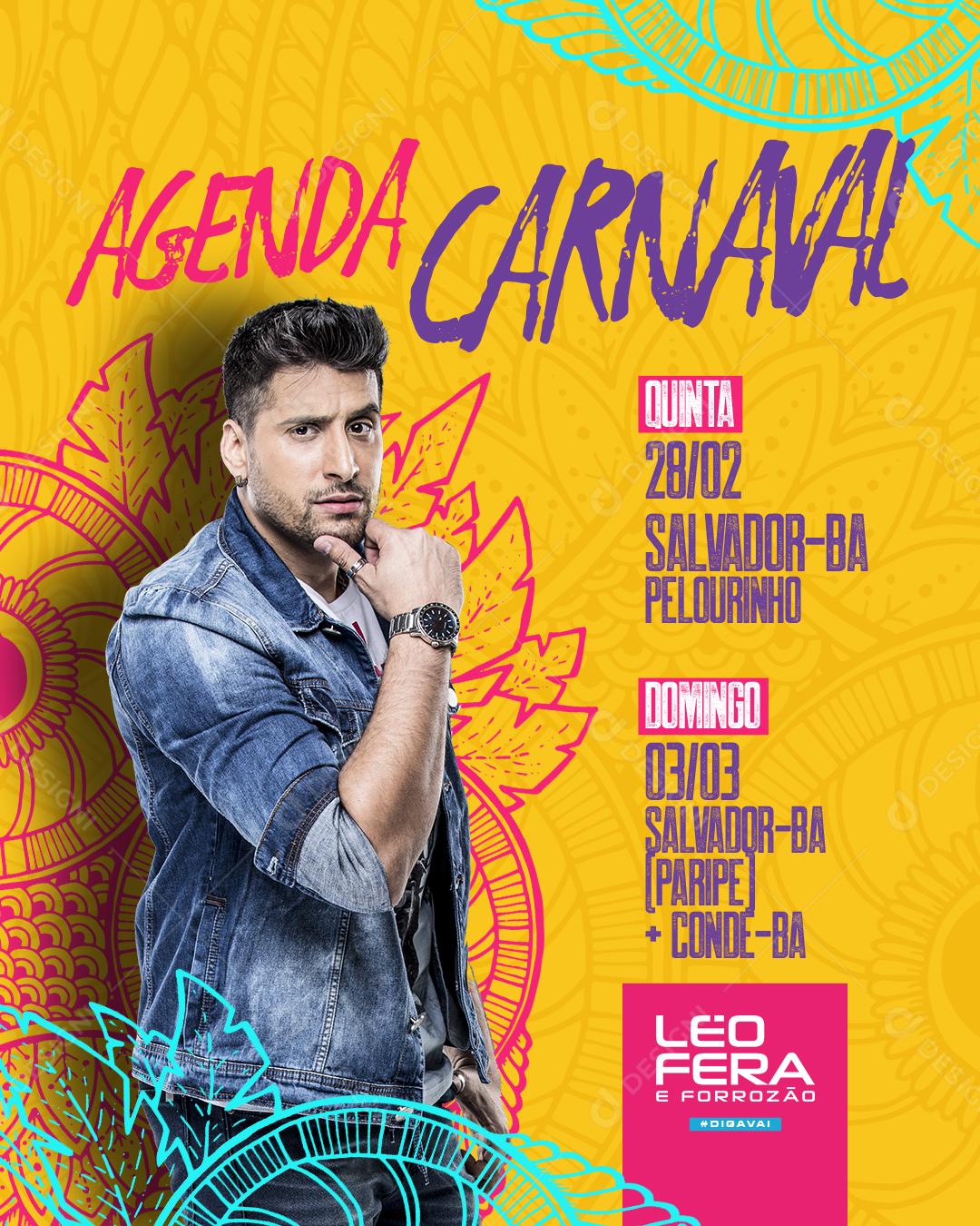 Social Media Agenda Carnaval Leo Fera Flyers PSD Editável