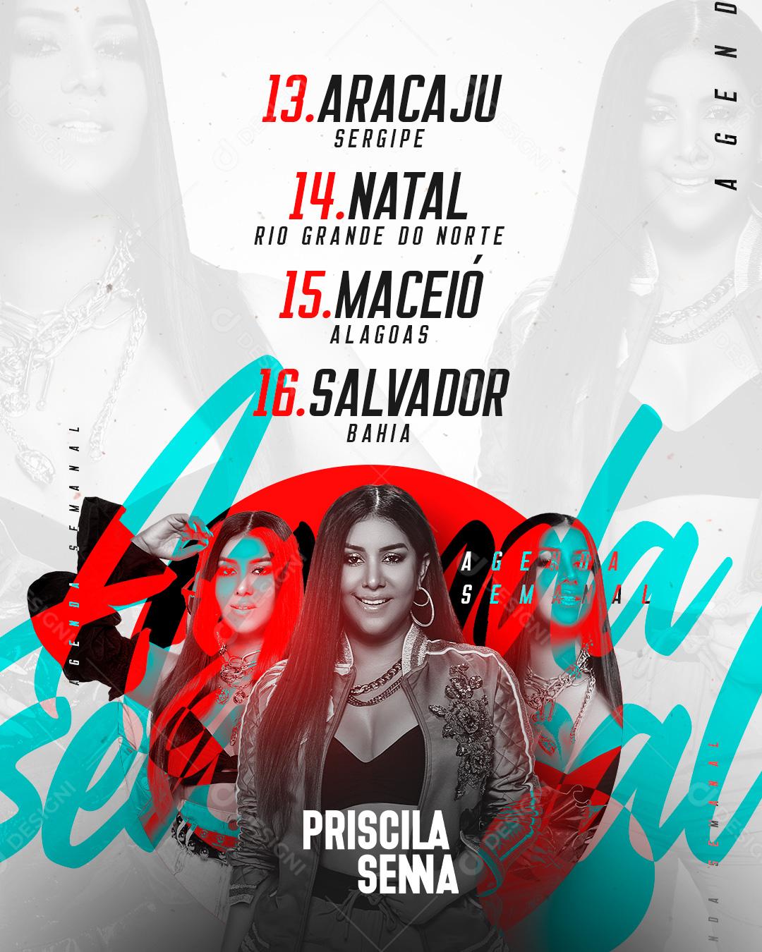 Flyer Agenda Semanal Priscila Sena Social Media PSD Editável
