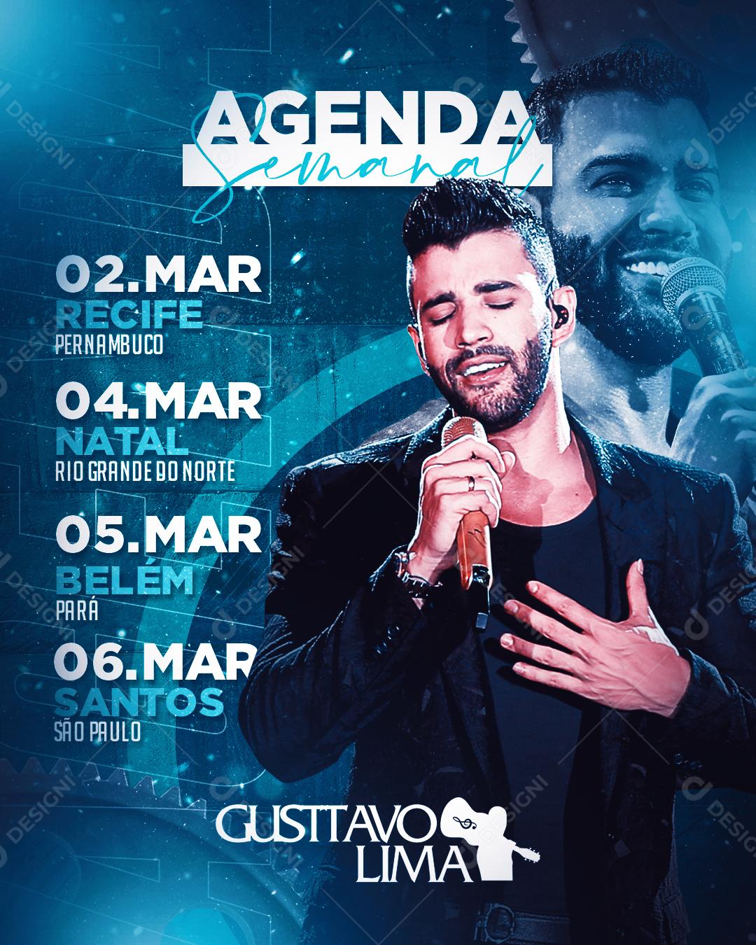 Flyer Agenda Semanal Gustavo Lima Social Media PSD Editável