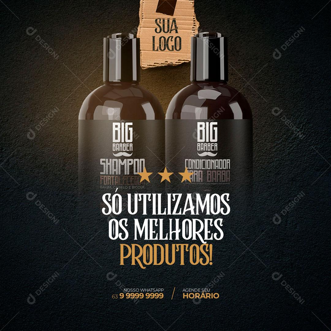 Post Barbearia Os Melhores Produtos Social Media PSD Editável