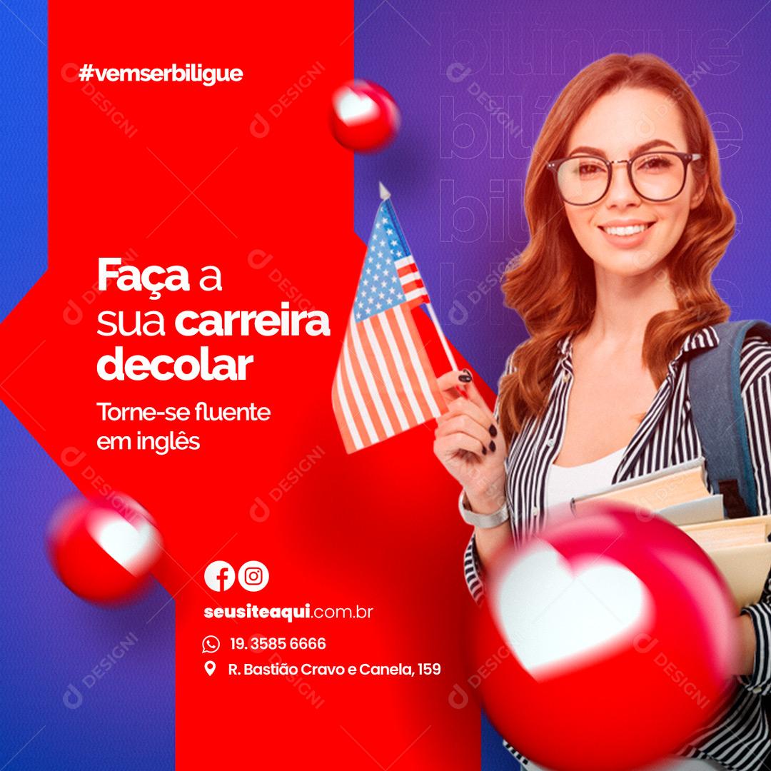 Social Media Escola de Idiomas Faça a sua carreira decolar PSD Editável