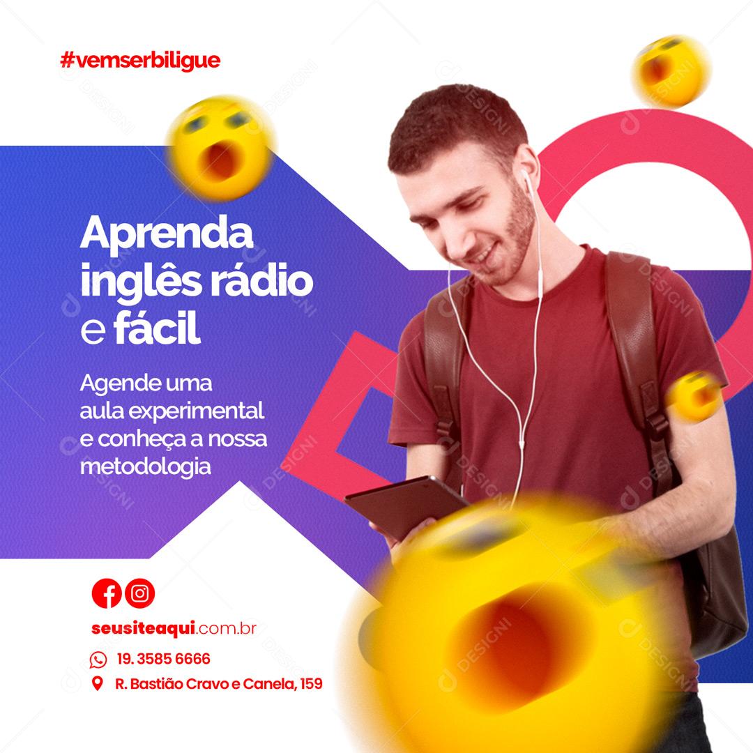 Social Media Escola de Idiomas Aprenda inglês rádio e fácil PSD Editável